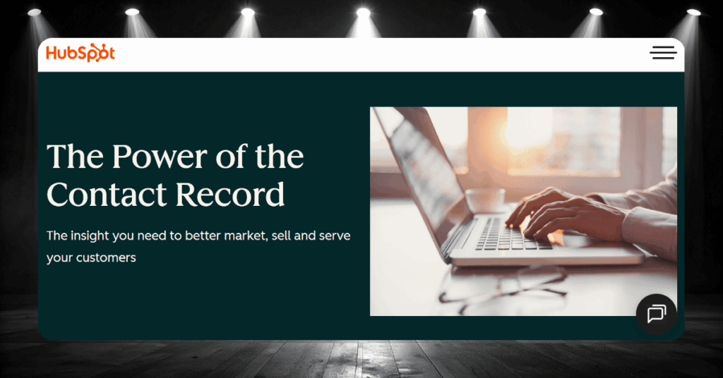 HubSpot contact record feature page highlighting customer insights for better marketing, selling, and service